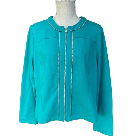 Chico's Blue Lightweight Full Zip Front Jacket Size: 2 - Picture 1 of 8